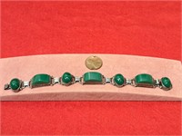Bracelet 7"  925 Silver  w/ Green Stones