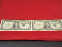 (2) One Dollar Silver Certificates 1957 B