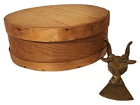Wooden Hat Box and Metal Decor