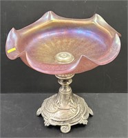 Art Nouveau Silverplate & Art Glass Compote