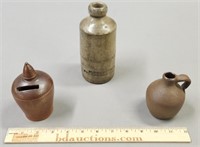 Stoneware Coin Bank; Bottle & Miniature Jug