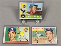 3 Baseball Cards; 1956 Feller; 1955 Spahn etc