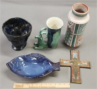 Studio Art Pottery & Brass Cross