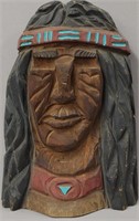 Carved Log Wood Native American Chief Bust