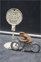 Cast Iron Barclay Motorcycle, Police Sign
