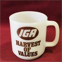 Vintage IGA Milk Glass Mug (4" Tall)