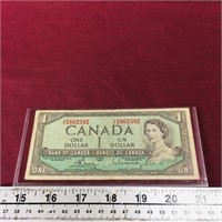 1954 $1 Canadian Banknote Paper Money Bill