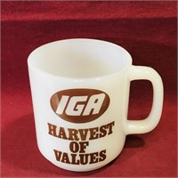 Vintage IGA Milk Glass Mug (3 1/2" Tall)