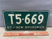 GREAT CLEAN 1957 NEW BRUNSWICK T LICENSE PLATE