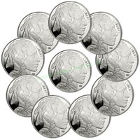 (10) Buffalo Design Silver Rounds- .999 Pure