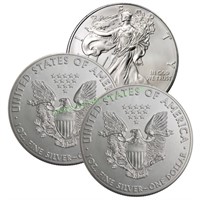 (3) US Silver Eagles - Random Dates BU Grade