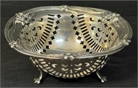 NICE ORNATE STERLING SILVER FOOTED BASKET DISH