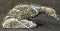 GREAT HAND CARVED INUIT SOAPSTONE BIRD - SIGNED