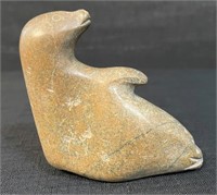 CHARMING HAND CARVED INUIT SOAPSTONE SEAL PUP
