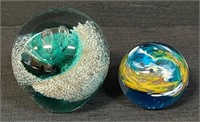 PRETTY HAND BLOWN GLASS PAPERWEIGHTS - SIGNED