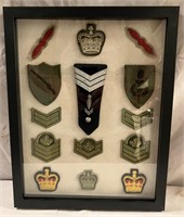 Military patches w/ shadow box.