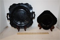 Black Glass Double Handled Tray & Square Plate