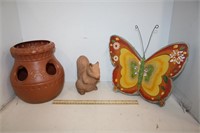 Solar Butterfly,Ceramic Squirrel, Hens & Chick Pot