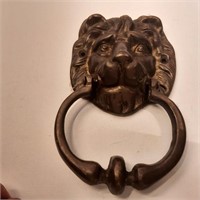 antique brass lions head doorknocker, hefty size
