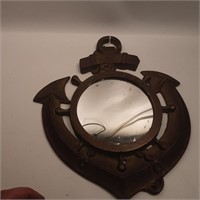 antique brass anchor mirror, heavy and old
