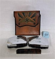 brush/comp set in leather case