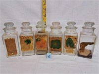 6 vintage seed jars