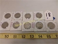 9 buffalo nickels-unable to read dates