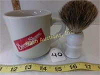 Burma shaving cup & plastic handled brush