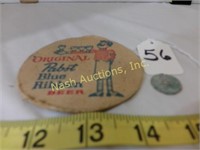 Pabst Blue Ribbon coaster & 1964 P UNC coin