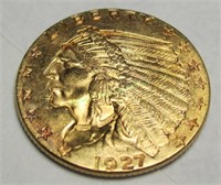 1927 $2.5 Gold Indian XF AU Grade
