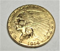1914 D $2.5 Gold Indian XF AU Grade