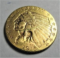 1915 $2.5 Gold Indian XF AU Grade