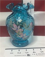 Fenton Hand Painted Floral ruffle top vase