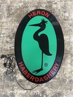 Rare Heron Haberdashery Light up Sign