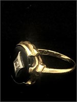 Vintage 10k Gold Real Diamond & Onyx Ring