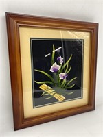 Vintage Framed Floral Embroidered Art