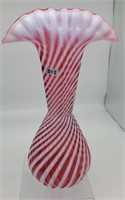 Fenton Cranberry Spiral Optic Vase 11 1/2"