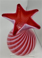 Fenton Cranberry Opalescent spiral optic vase
