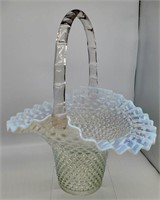 Fenton French Opalescent hobnail basket 15" tall