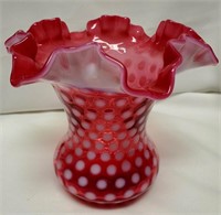 Fenton Cranberry Opalescent polka dot vase