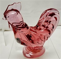 Fenton Dusty Rose rooster. 5" tall