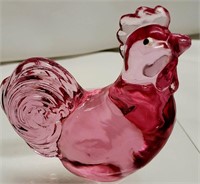 Fenton Pink chicken HP by C Smith . 3" tall