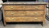 (E) Tiger Oak Dresser with Heavy Marble Top