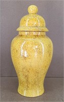 Brown Speckled Yellow Lidded Vase
