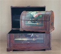 2pc Nesting Dome Floral Painted Trunks