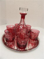 Cranberry Glass Decanter Set