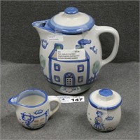 Hadley Pottery Coffee Pot Creamer & Sugar