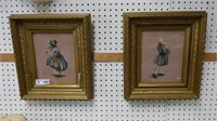 Needlepoint Colonial Couple in Gold Gilt Frames