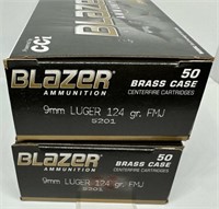 (100) Rounds of Blazer 9mm 124gr FMJ.