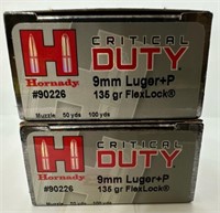 (50) Rounds of Hornady 9mm+P Critical Duty HP 135